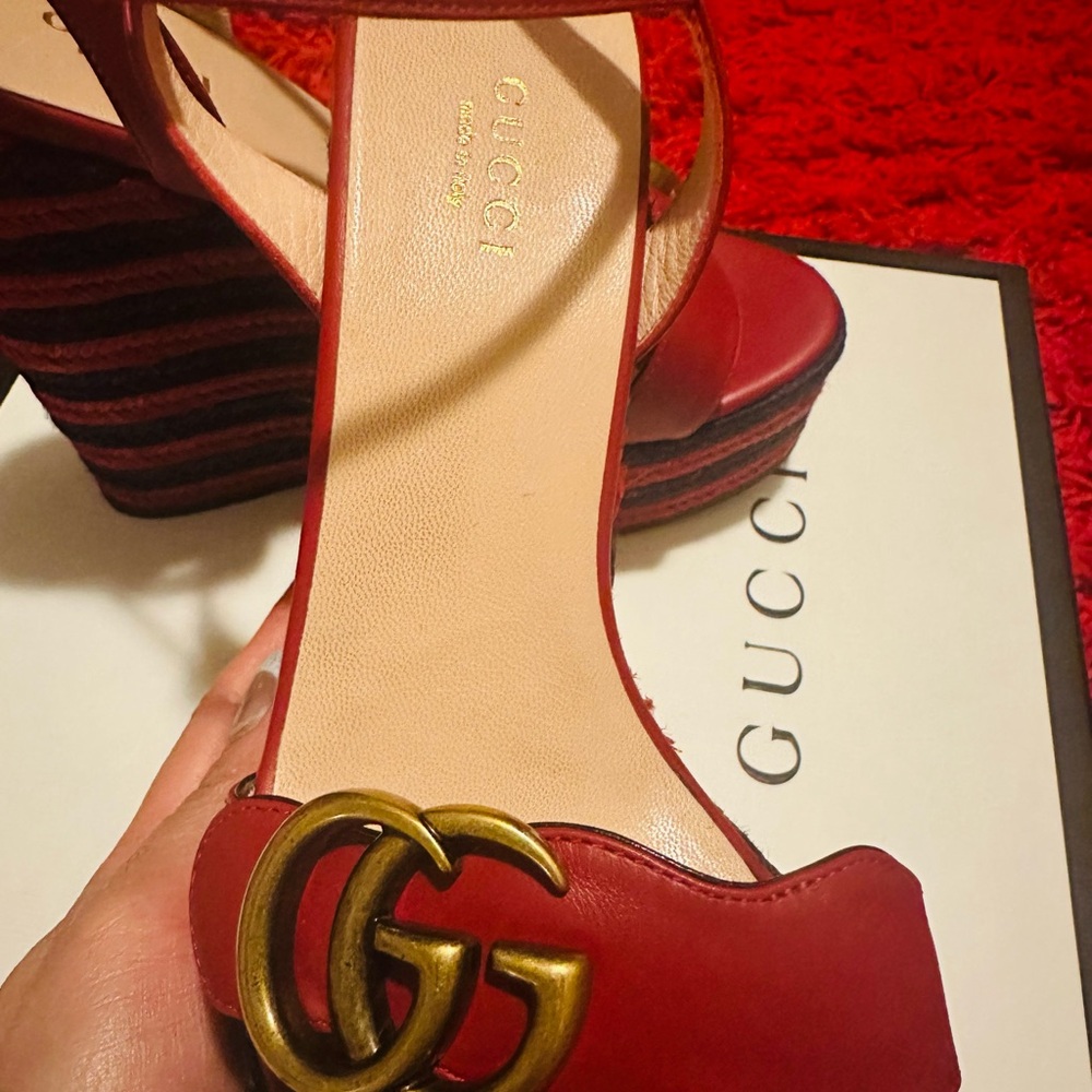 Authentic Gucci Lifford Calfskin Aitana Espadrille Platform wedge sandal - Picture 5 of 6